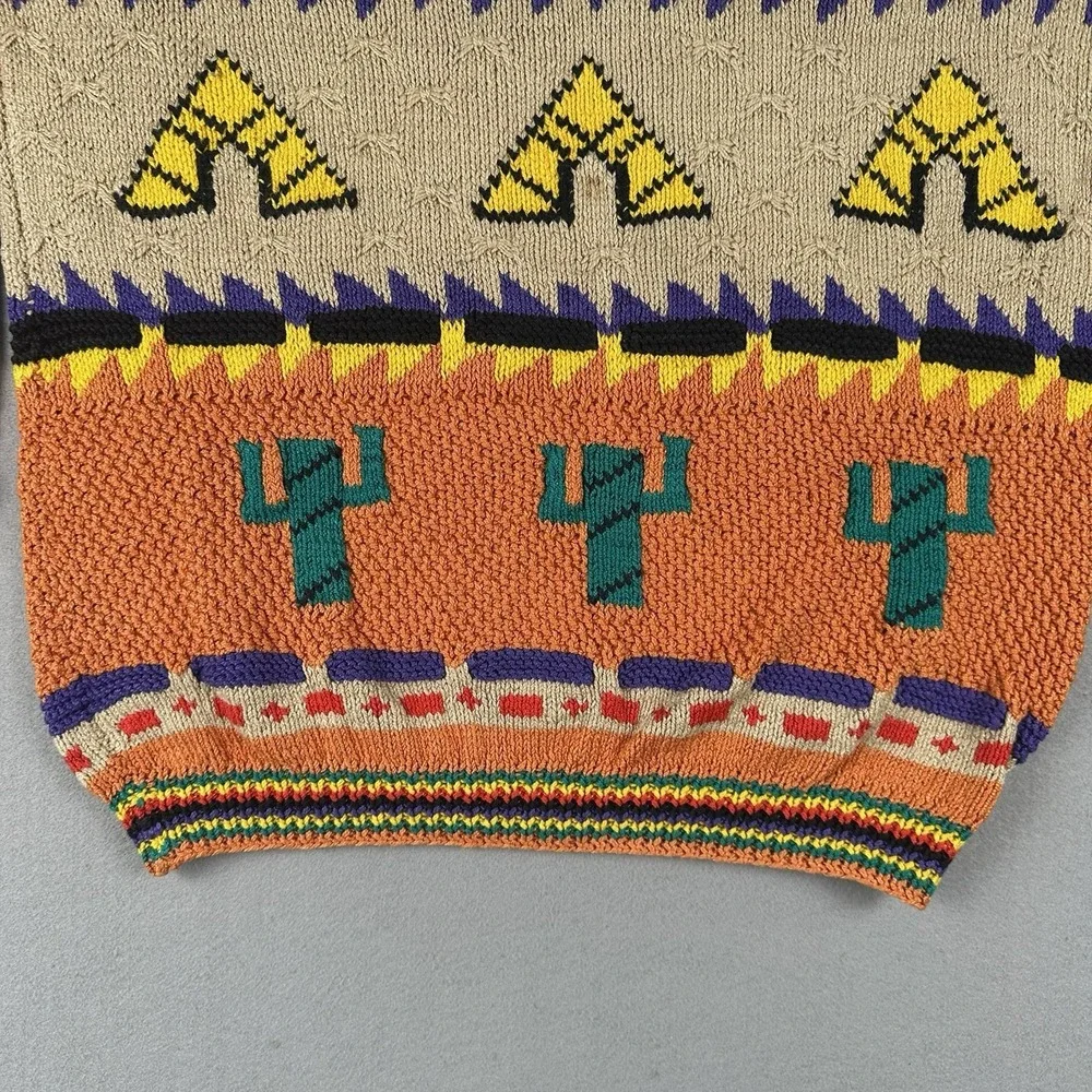 Vintage Alfonso Pozo Sweater Men's Large‎ Southwestern Cactus Teepee Novelty